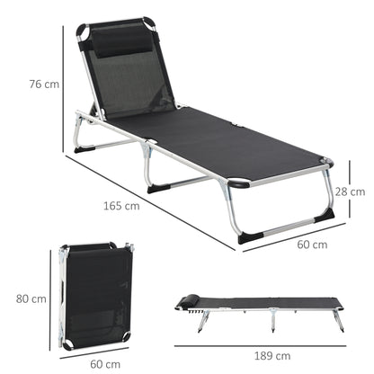 Folding Outdoor Reclining Sun Lounger Chair Aluminium Frame Black
