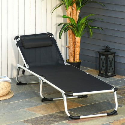 Folding Outdoor Reclining Sun Lounger Chair Aluminium Frame Black