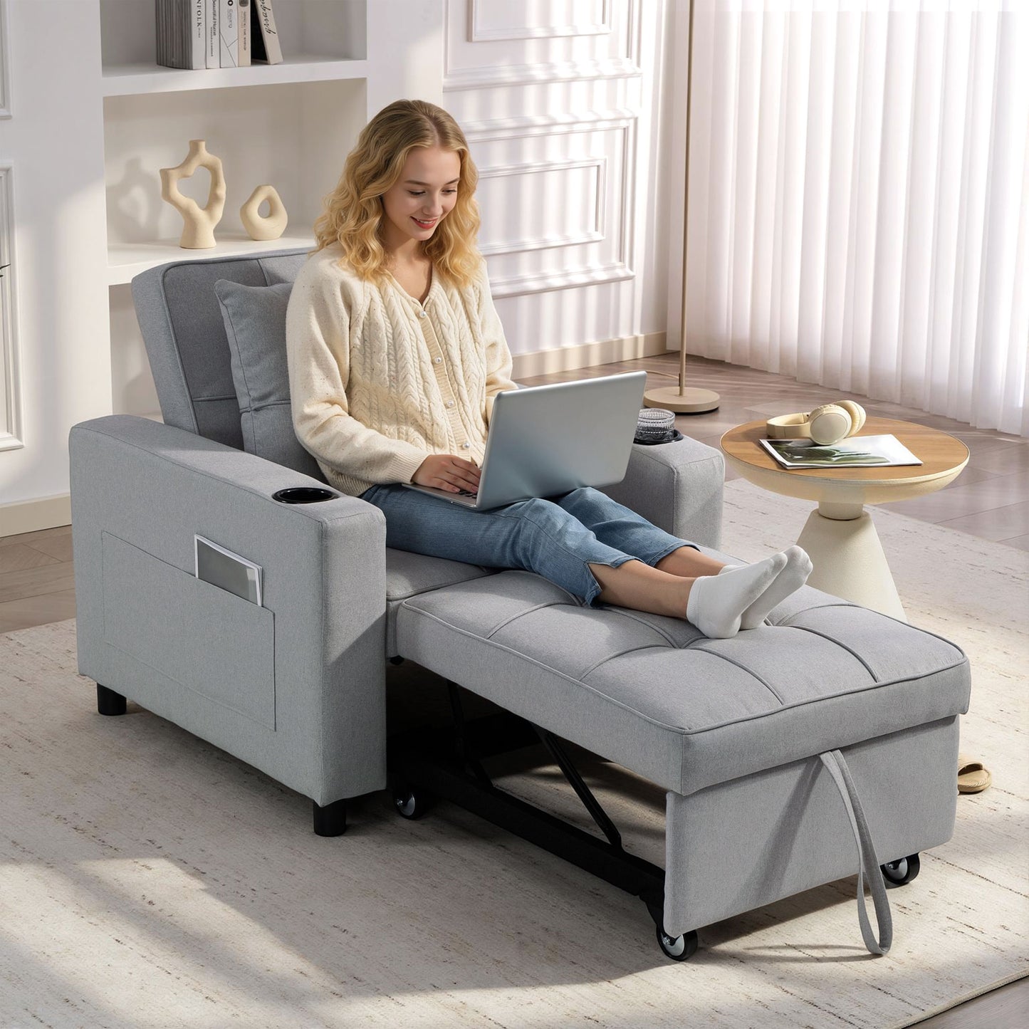 3-in-1 Sofa Bed, Convertible Sleeper Chair with Adjustable Backrest