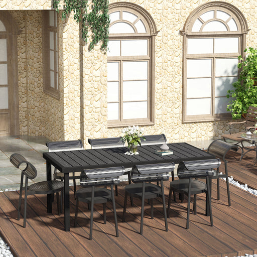 Aluminium Outdoor Garden Dining Table for 8 People, Faux Wood Top, for Garden, Lawn, Patio, 190 x 90 x 74cm, Black