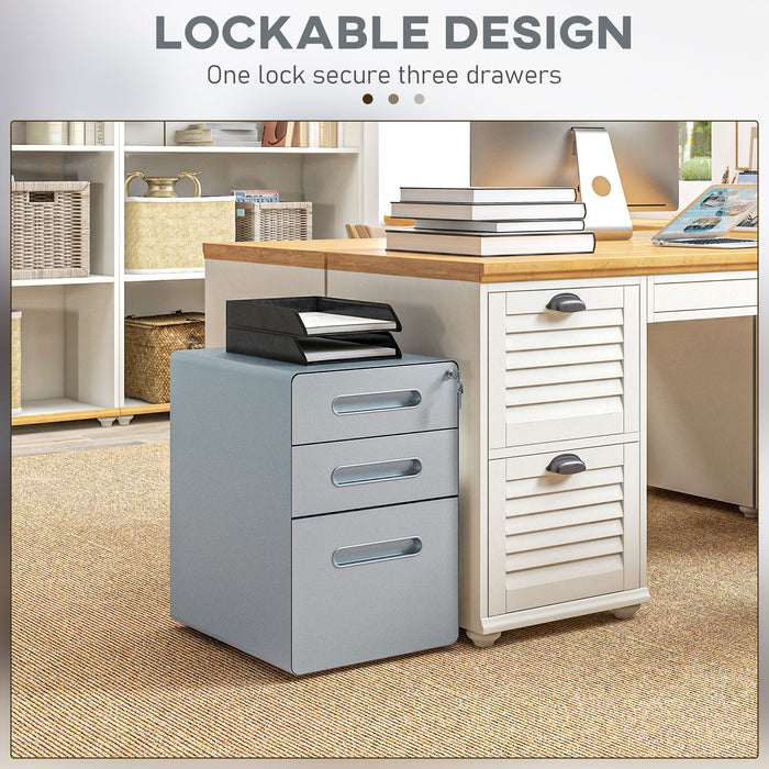 Lockable Cabinet, Rolling Filing Cabinet with 3 Drawers, Steel Office Drawer Unit for A4, Letter, Legal Sized Files