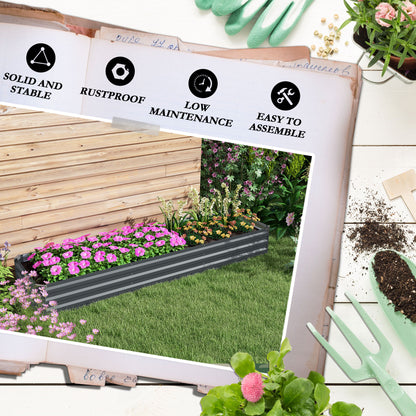 Galvanised Raised Bed for Garden, Rectangular Outdoor Elevated Planter Box with Safety Edging and Open Bottom for Growing Flowers, Herbs and Vegetables, 240 x 60cm, Grey