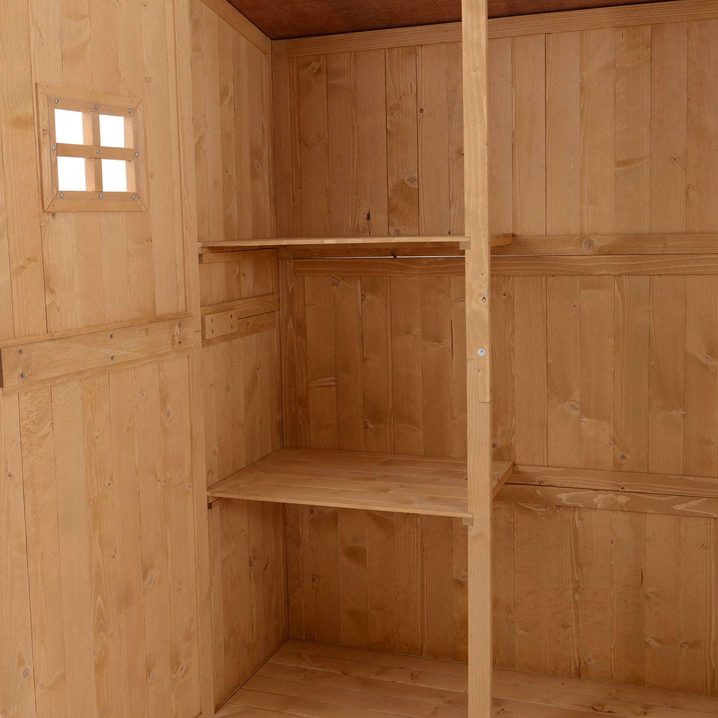 Wooden Garden Storage Shed Tool Cabinet Organiser with Shelves, Two Windows- Natural