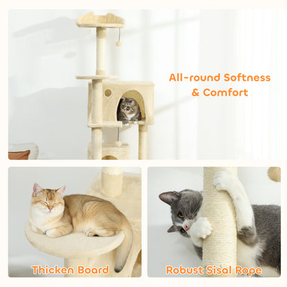 180cm Cat Tree Tower with Sisal Scratching Posts, Condos, Beige