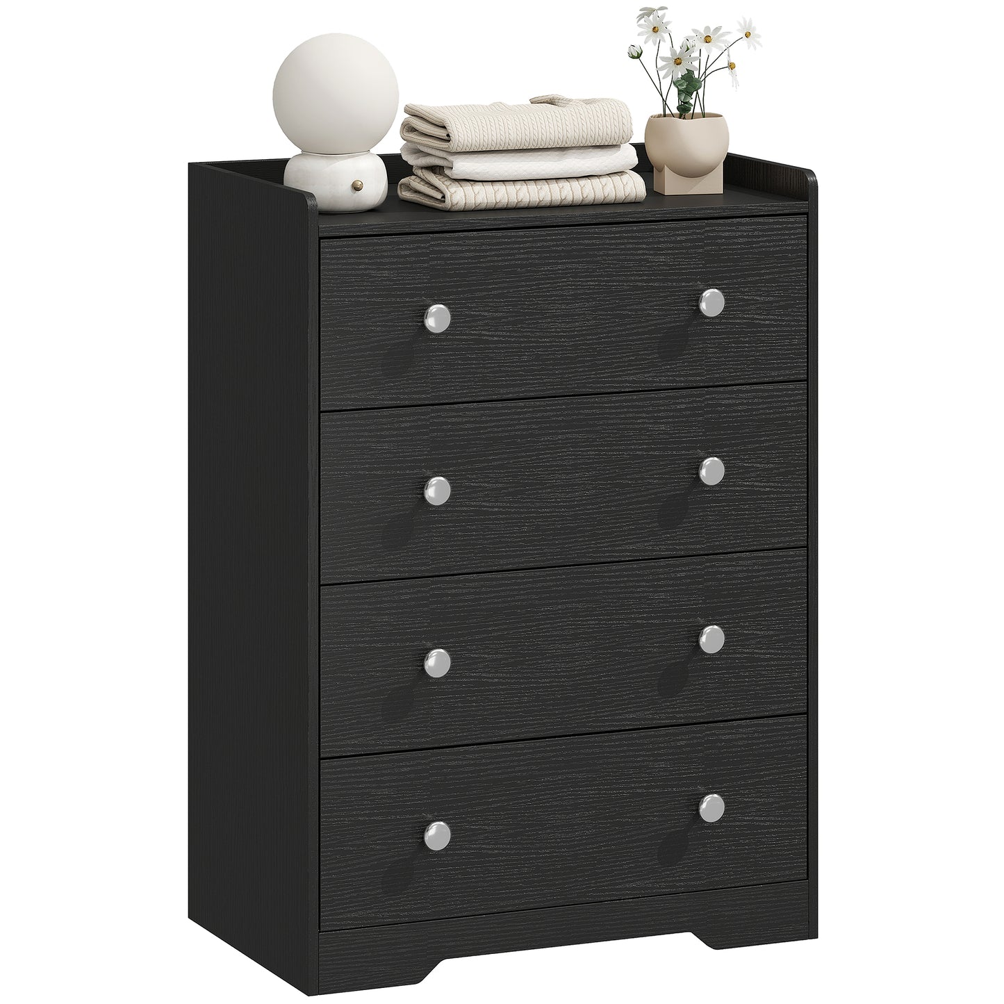 4 Drawer Chest of Drawers, Storage Cabinet, Black Wood Effect