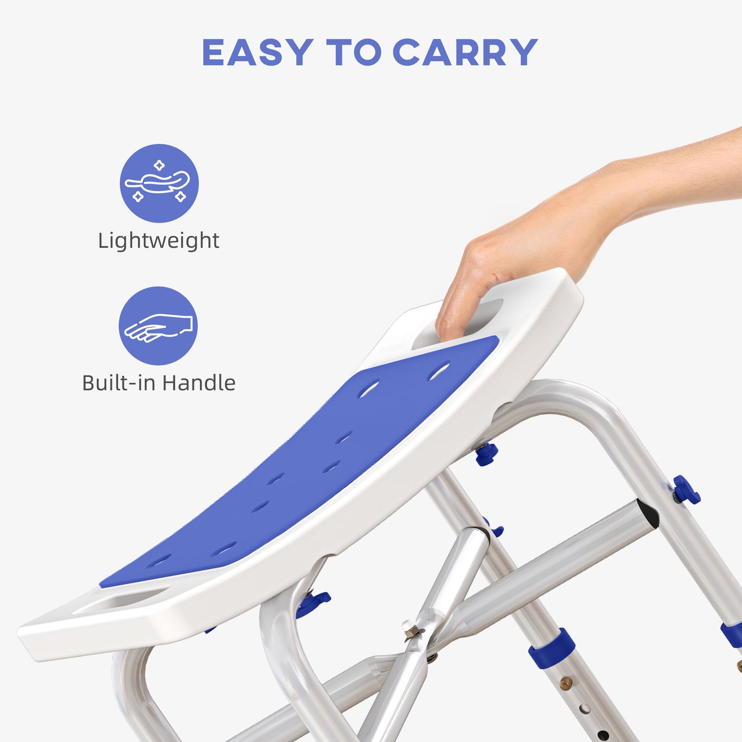 Adjustable Shower Stool with Foot Pads for Elderly Disabled Purple