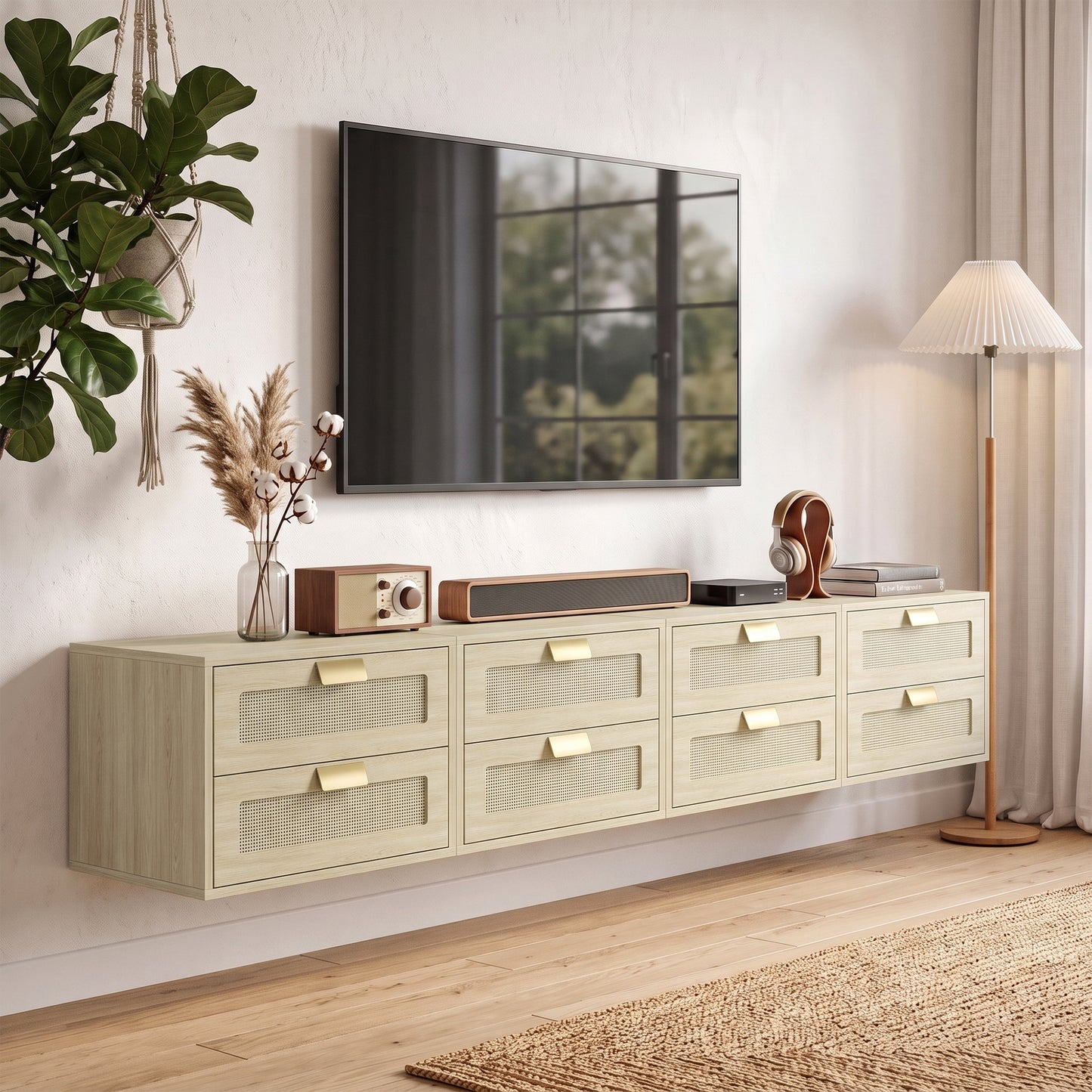 Modern Floating Nightstands Set of 2,  2 Drawers Bedside Tables, Oak