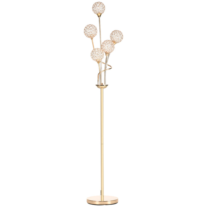 Crystal Floor Lamps for Living Room Bedroom with 5 Light, Modern Upright Standing Lamp, 34x25x156cm, Gold Tone