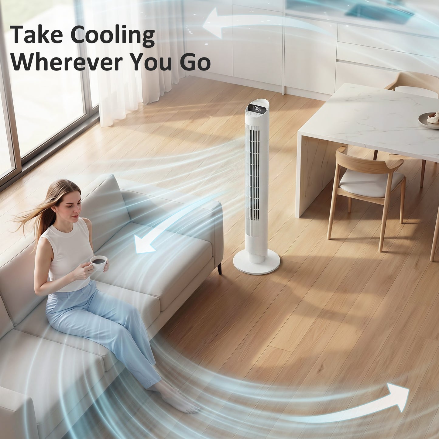 Tower Fan WiFi App Control 101.8 cm White
