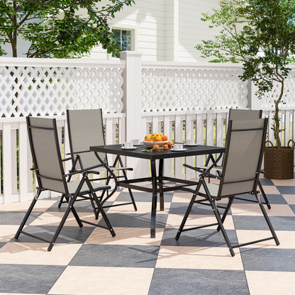 5 PCs Garden Dining Set, Folding Chairs and Metal Top Table, Khaki