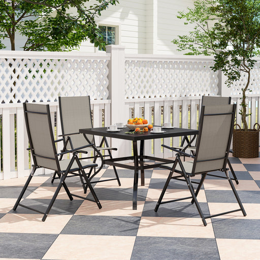 5 PCs Garden Dining Set, Folding Chairs and Metal Top Table, Khaki