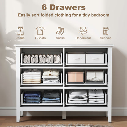 Fluted Chest of Drawers 6 Drawer Dresser for Bedroom Hallway White