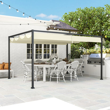4x3m Metal Pergola Gazebo Patio Sunshelter Retractable Canopy Cream