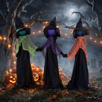 48" Witches Holding Hands Halloween Decoration Light Up Animated Prop