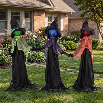 48" Witches Holding Hands Halloween Decoration Light Up Animated Prop
