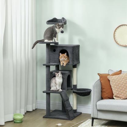160cm Cat Tree Tower with Sisal Scratching Posts, Condos, Dark Grey