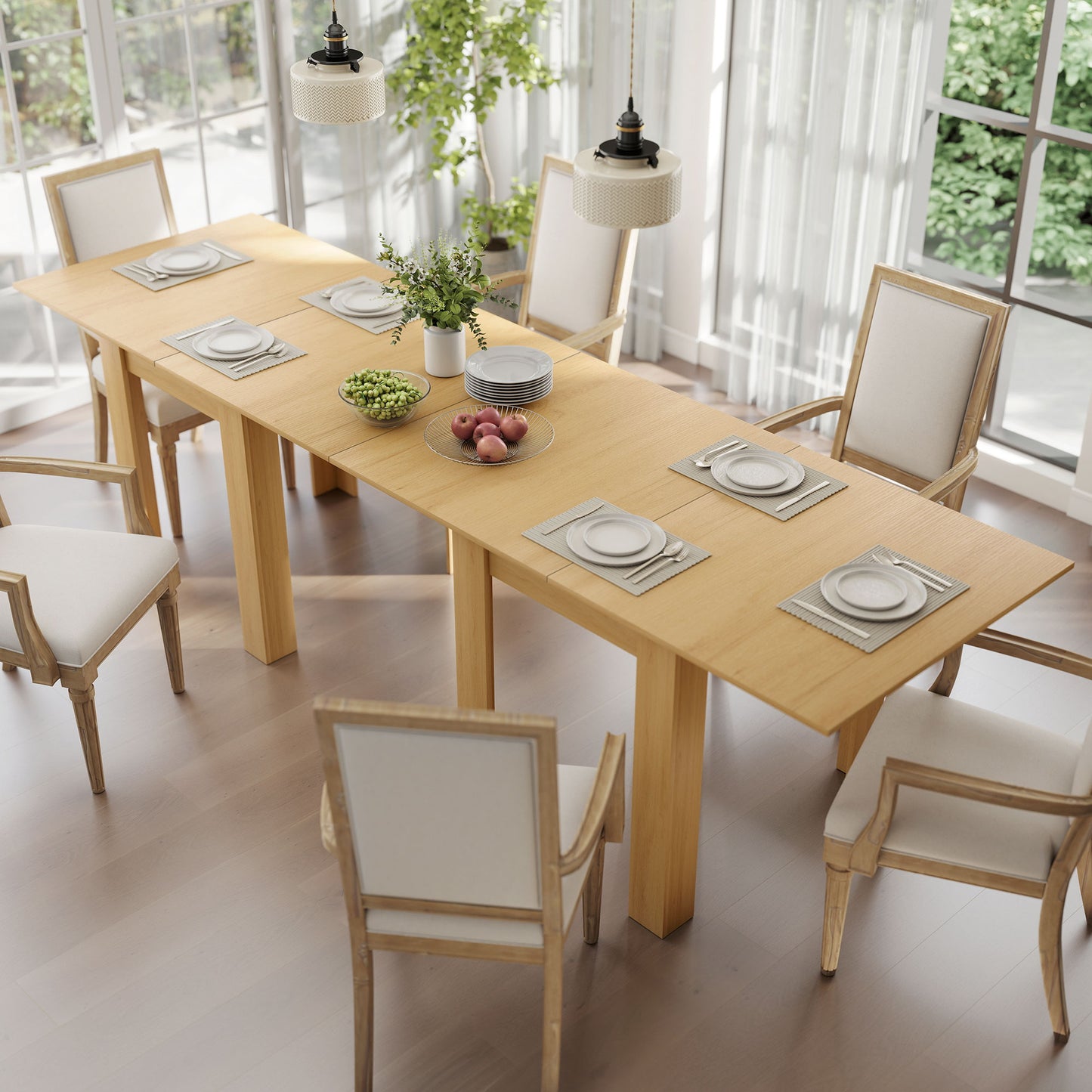 Folding Dining Table for 4-6, Drop Leaf Table, Natural