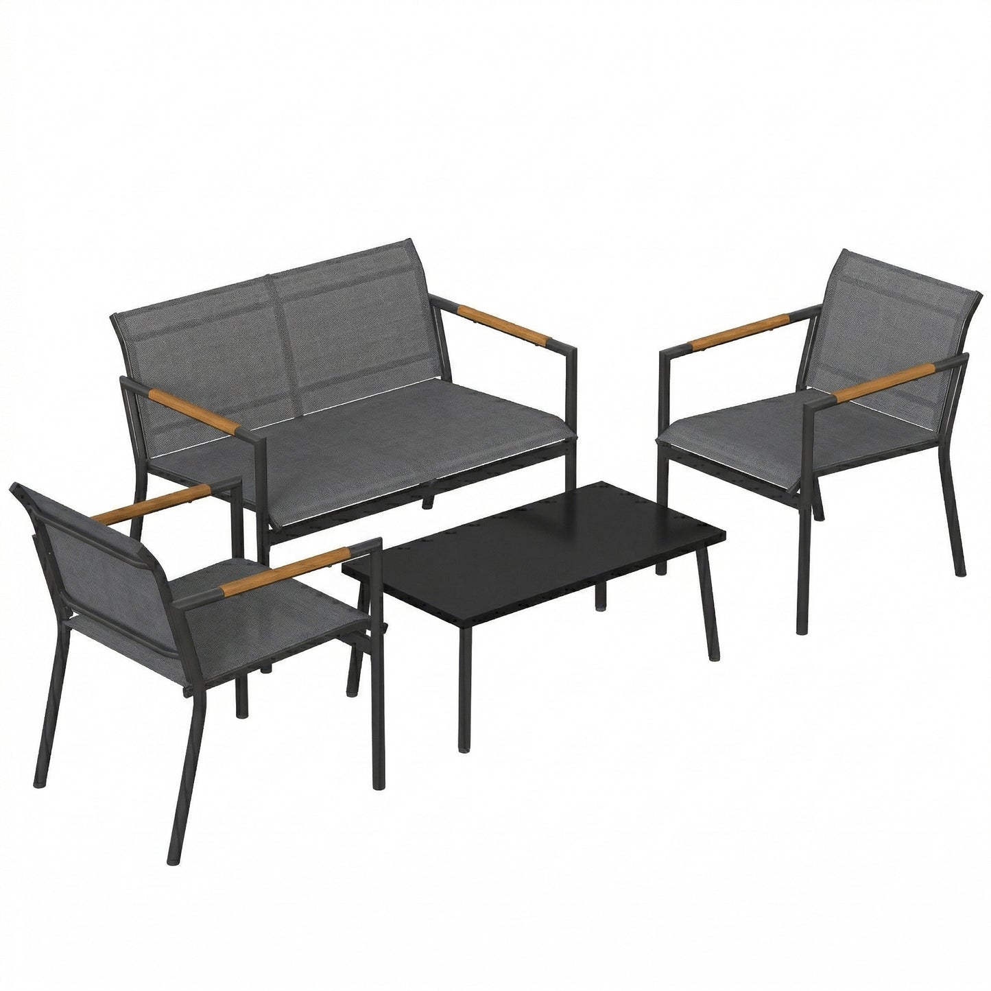 4 Seater Garden Furniture Set, Metal Garden Sofa Set, Grey