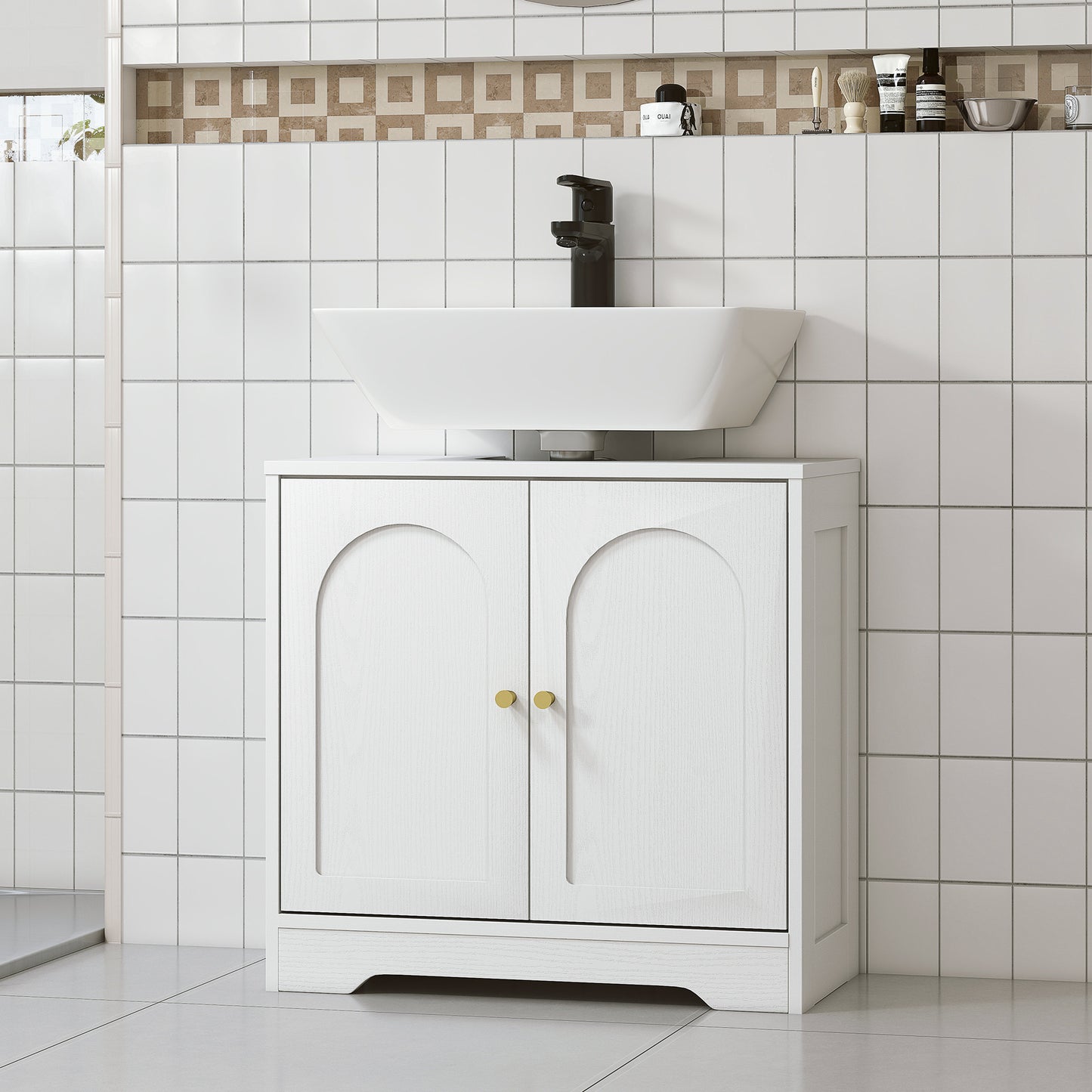 Modern Under Sink Cabinet for Basin without or with Pedestal, White