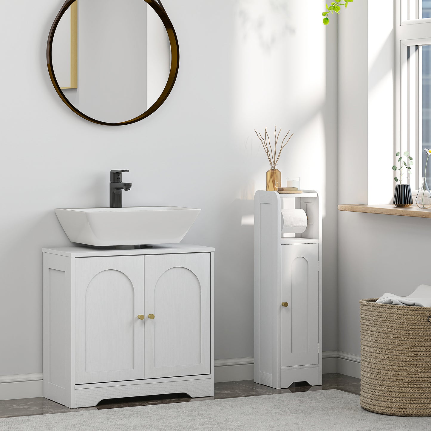 Modern Under Sink Cabinet for Basin without or with Pedestal, White