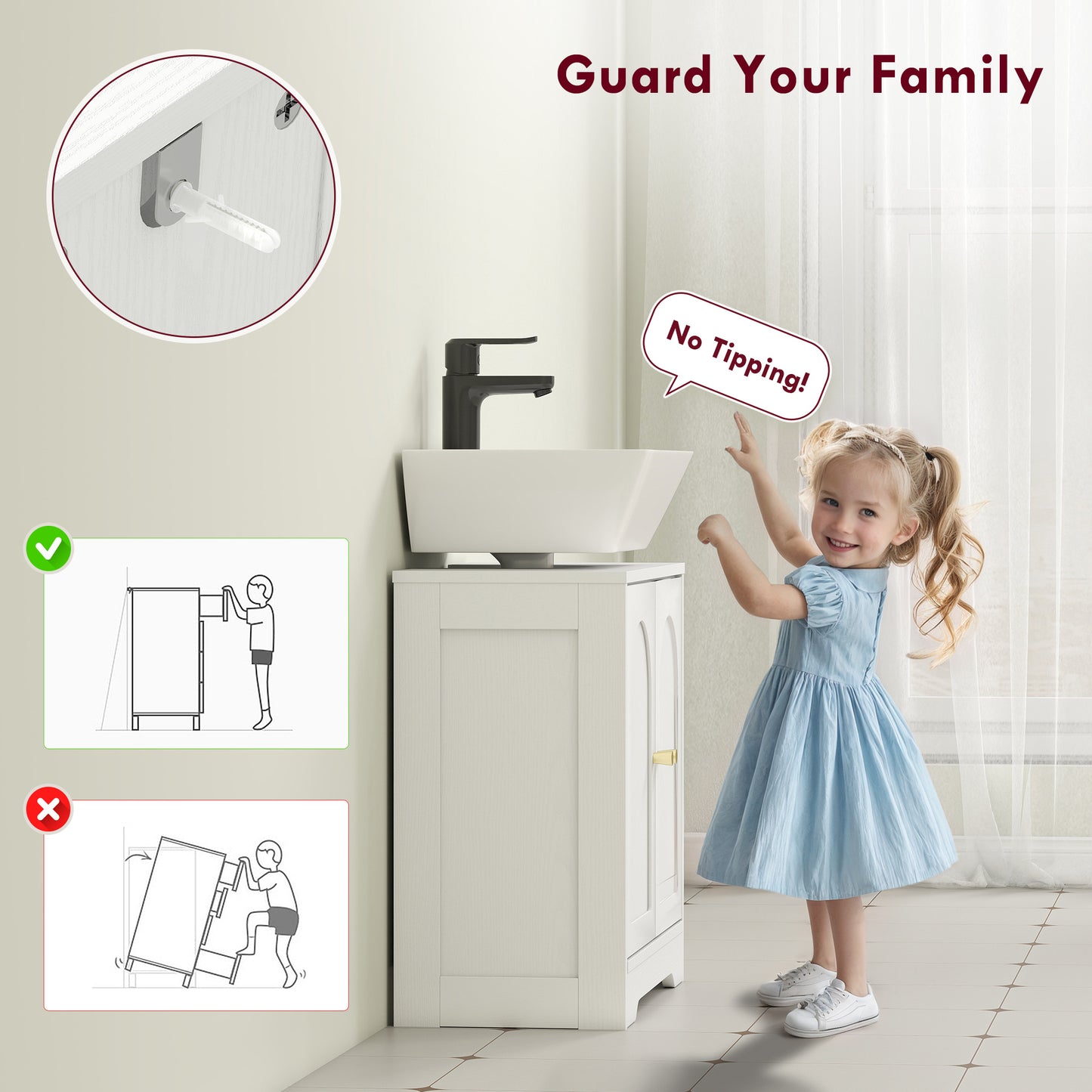 Modern Under Sink Cabinet for Basin without or with Pedestal, White