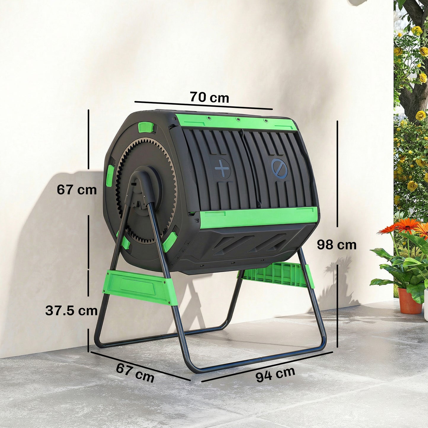 200L Compost Bin, Dual Chamber Rotating Tumbling Composter