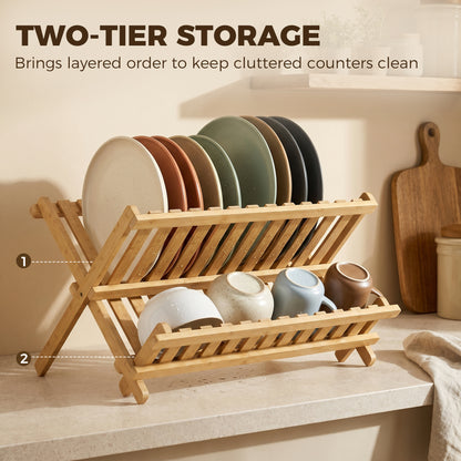 2-Tier Kitchen Storage Unit with Slatted Draining Shelves, Natural
