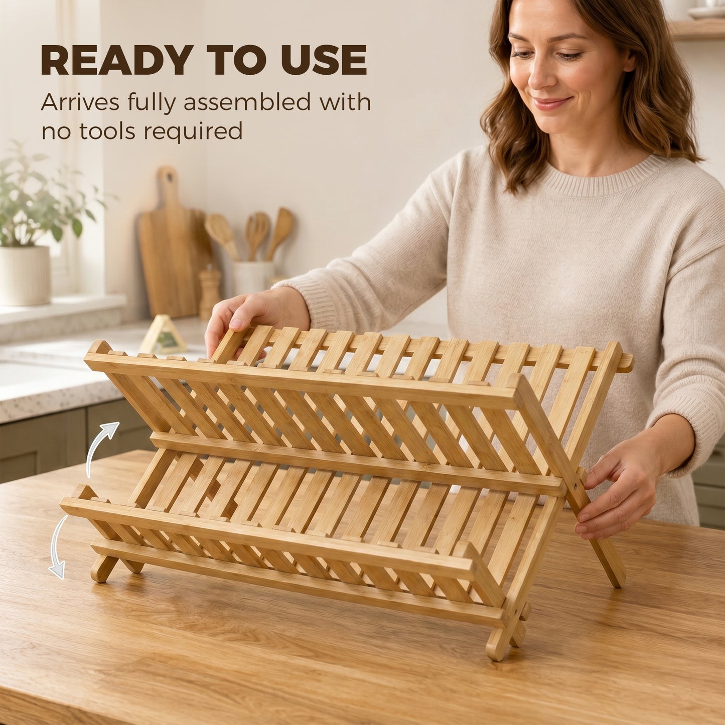 2-Tier Kitchen Storage Unit with Slatted Draining Shelves, Natural