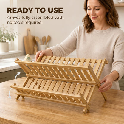 2-Tier Kitchen Storage Unit with Slatted Draining Shelves, Natural