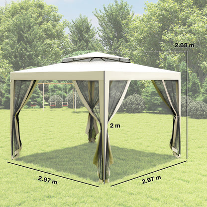 3 x 3 m Gazebo, Netting Party Tent w/ Double Tier Roof, Cream White