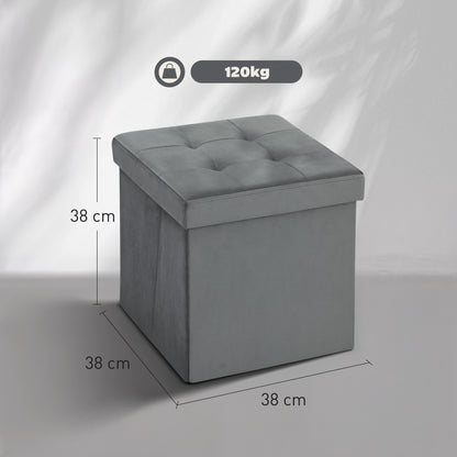 Foldable Velvet-Feel Storage Ottoman, 38 x 38 x 38 cm, Grey