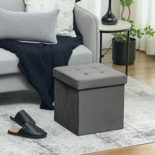 Foldable Velvet-Feel Storage Ottoman, 38 x 38 x 38 cm, Grey