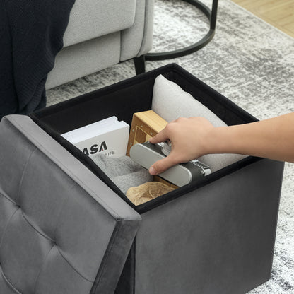Foldable Velvet-Feel Storage Ottoman, 38 x 38 x 38 cm, Grey