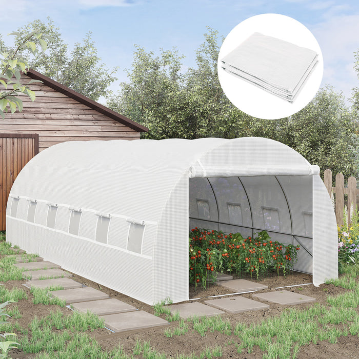 Greenhouse Replacement Cover ONLY Winter Garden Plant PE Cover with Roll-up Windows Door, 6 x 3 x 2m White