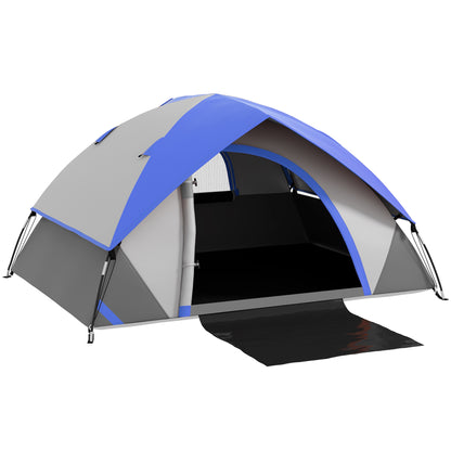 2 Man Camping Tent w/ Sewn-in Groundsheet, 3000mm Waterproof, Blue