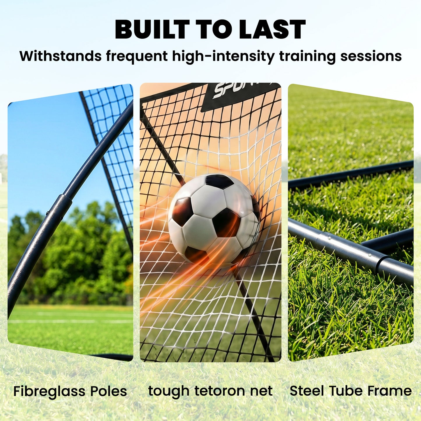 Football Rebounder Net, Portable Kickback Football Rebounder Net with Heavy-Duty Steel Frame, Carry Bag and Ground Stakes, Easy Setup for Baseball and Multi-Sport Skills Training