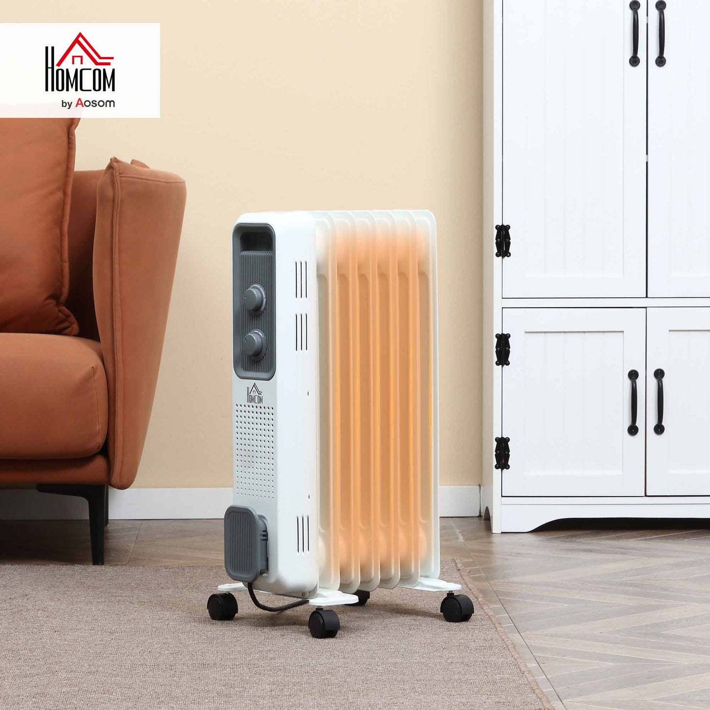 Oil Filled Radiator Portable Heater W/ 7 Fin, 3 Heat Settings, White