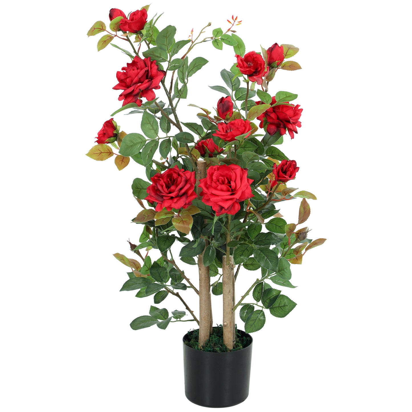 90cm Artificial Rose Tree with 344 Silk Leaves and 17 Flowers, Red