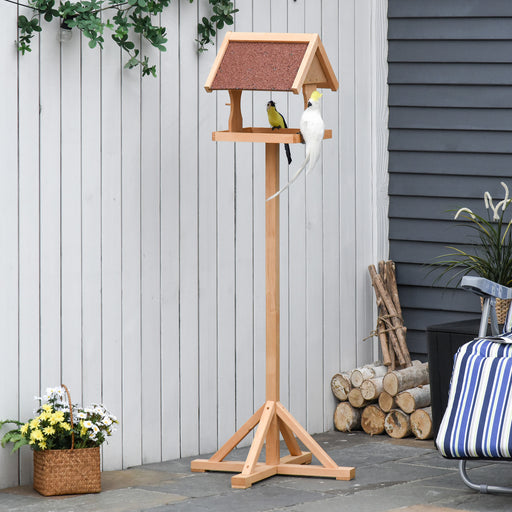 Wooden Bird Feeder Table Freestanding with Weather Resistant Roof Cross-shaped Support Feet for Backyard Pre-cut 55 x 55 x 144cm Natural