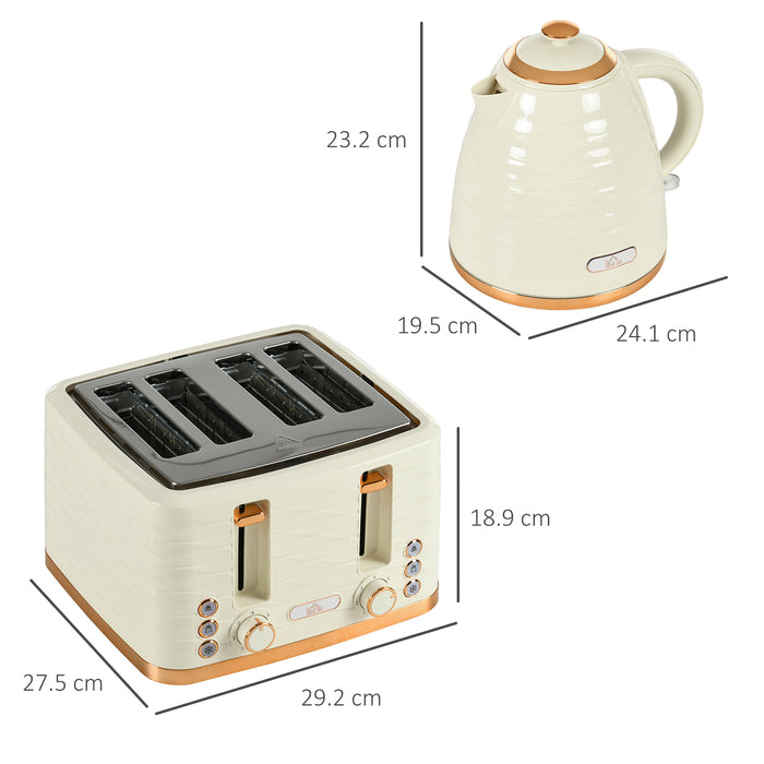 3000W 1.7L Rapid Boil Kettle & 4 Slice Toaster, Kettle and Toaster Set with 7 Browning Controls and Crumb Tray, Beige