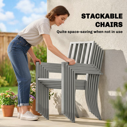 7 Pieces Patio Dining Set with Umbrella Hole for Garden, Light Grey