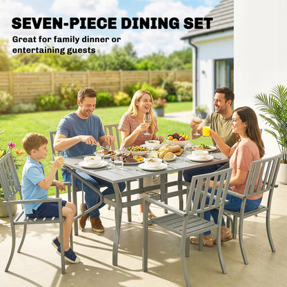 7 Pieces Patio Dining Set with Umbrella Hole for Garden, Light Grey