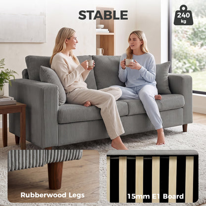 Loveseat Sofa with Wide Seat, Corduroy Upholstered, Light Grey