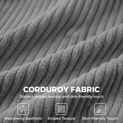 Loveseat Sofa with Wide Seat, Corduroy Upholstered, Light Grey
