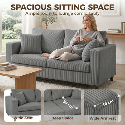 Loveseat Sofa with Wide Seat, Corduroy Upholstered, Light Grey