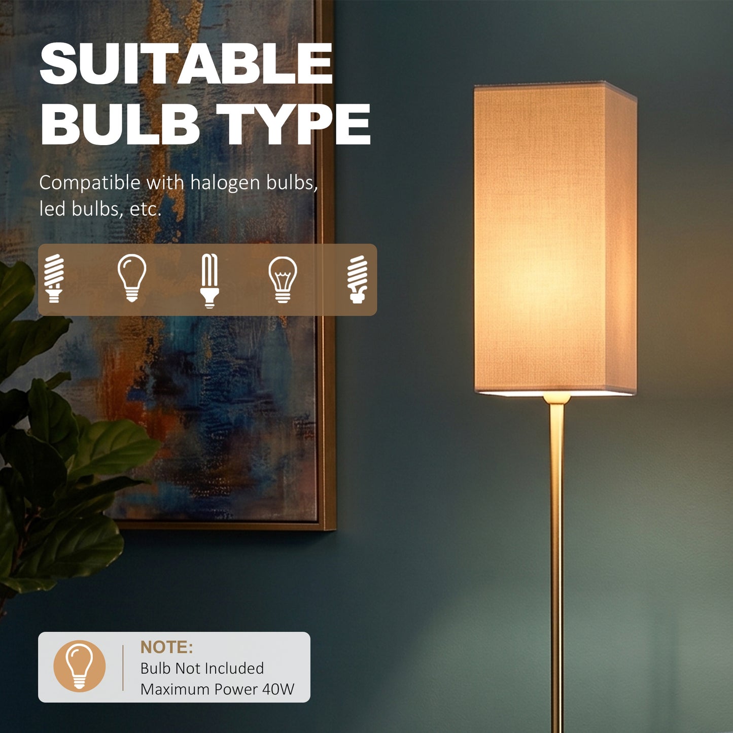 Floor Lamp, Modern Standing Lamp with Linen Shade, Gold Tone