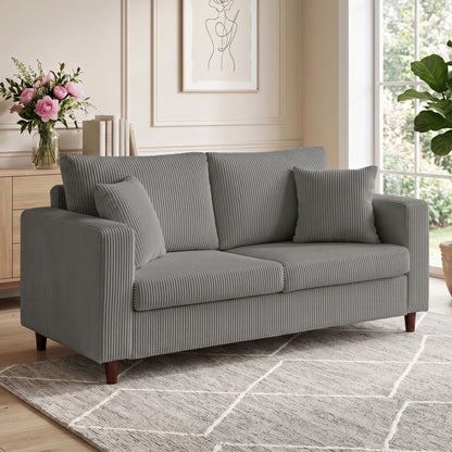 Loveseat Sofa with Wide Seat, Corduroy Upholstered, Light Grey