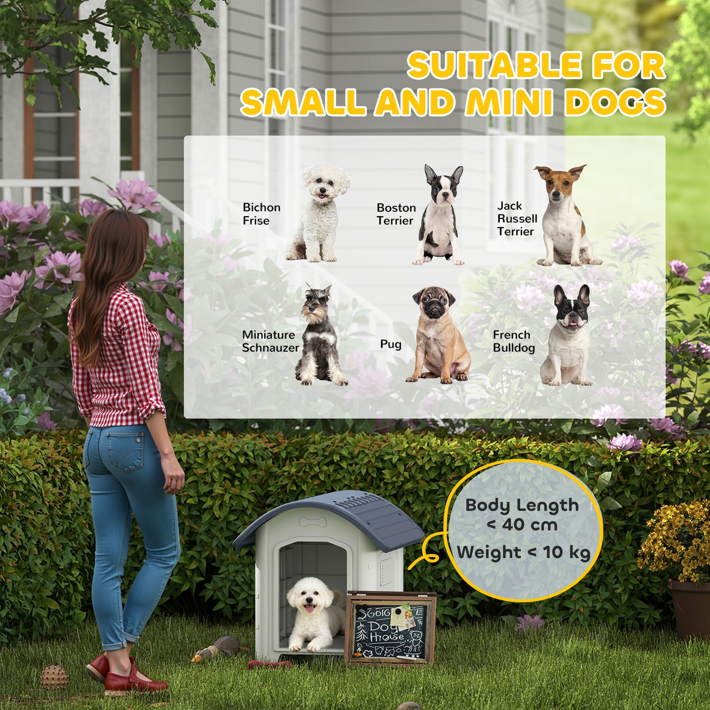 Plastic Outdoor Dog Kennel with Removable Floor, Waterproof Roof