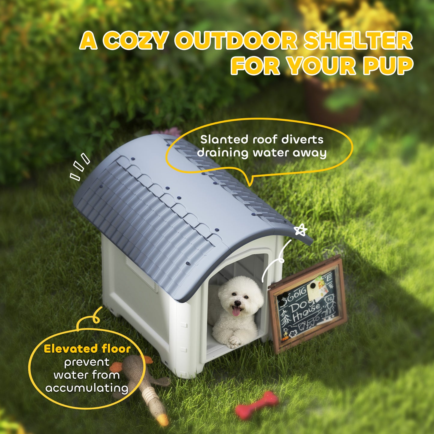 Plastic Outdoor Dog Kennel with Removable Floor, Waterproof Roof