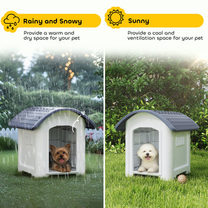 Plastic Outdoor Dog Kennel with Removable Floor, Waterproof Roof